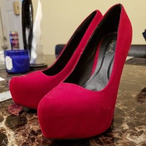 Red Faux Suede Pumps